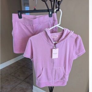 JUICY COUTURE OG BLING RHINESTONE VELOUR VIXEN PINK SHORT-SLEEVE tracksuit NWT